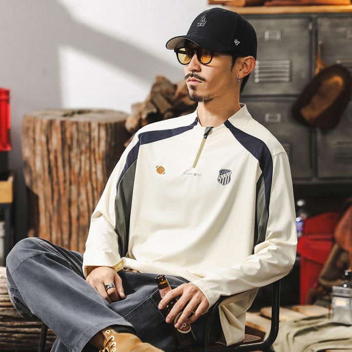 U&PURA骑行户外冰丝半拉链男士t恤长袖春秋款潮牌宽松户外运动