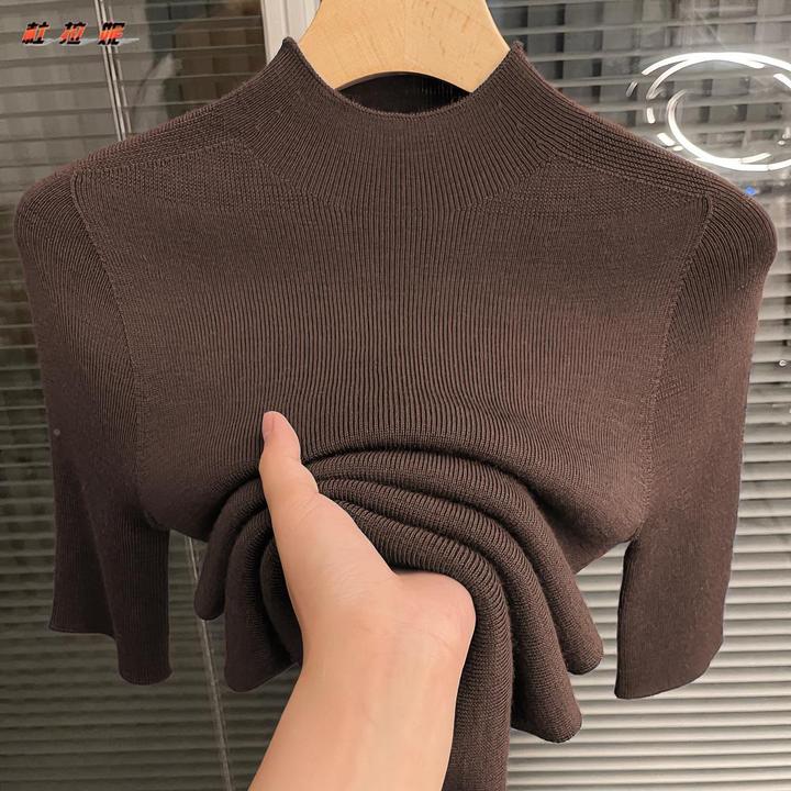 杜拉妮羊毛五分袖气质针织薄款打底衫女款2025秋季洋气半高领毛衣