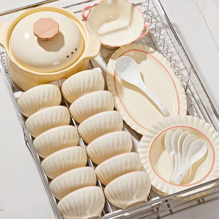 碗碟套装家用2025新款高颜值碗具碗筷盘子奶油风餐具套装新婚礼物