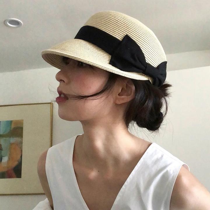 大头围草帽女夏季蝴蝶结遮阳防晒盆帽赫本风显脸小加大加宽马术帽