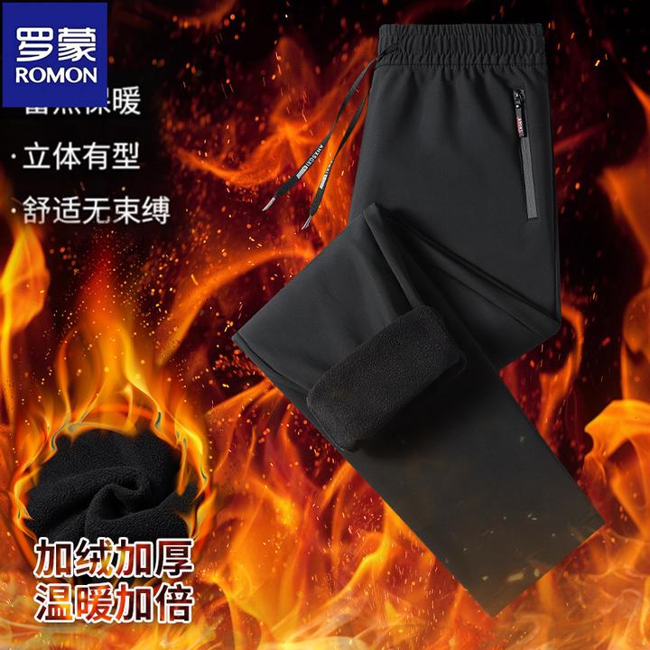 罗蒙25秋冬加绒加厚男款抽绳裤子商务直筒宽松运动西裤百搭休闲裤