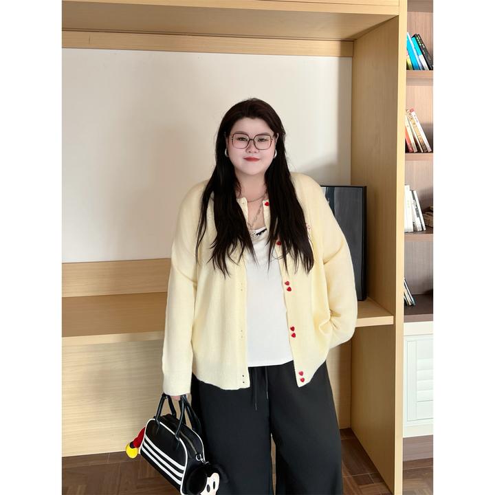 花契“纽约晨光”大码女装秋季百搭200斤胖mm时尚软糯针织衫14625-X