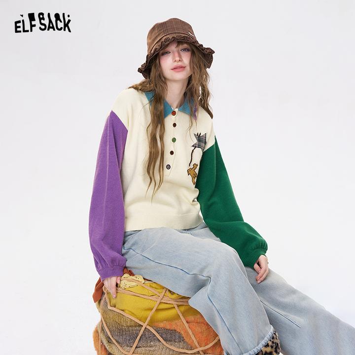 妖精的口袋星星撞色polo领毛衣女2025年冬季新款宽松休闲保暖内搭
