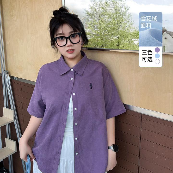 YUZI/鱼子2025新款衬衣大码韩系百搭胖mm显瘦短袖宽松正式小众ins