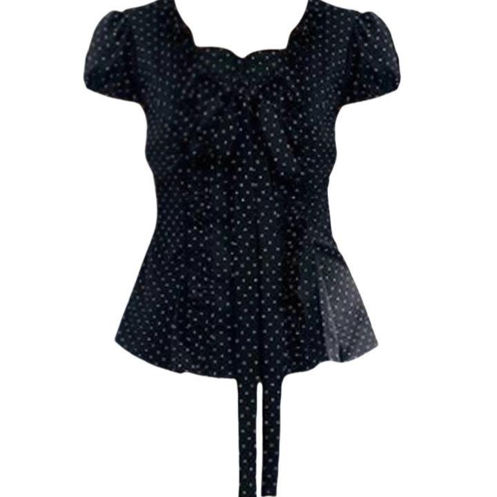 【Amy家】微胖mm法式INS风蝴蝶结短袖衬衫女夏季修身显瘦波点上衣女