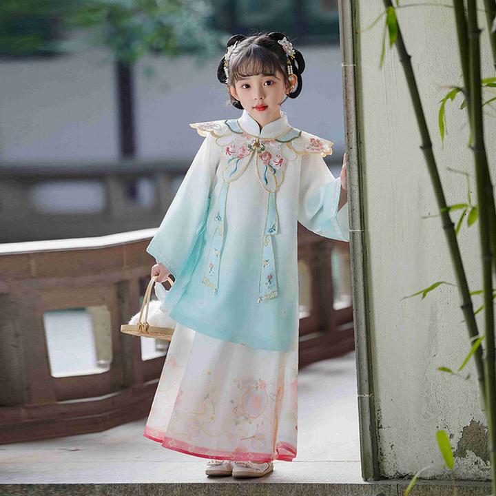 夏装衣服春秋喜柚秋冬童装加绒小女孩超仙加厚套装古风唐装仙气