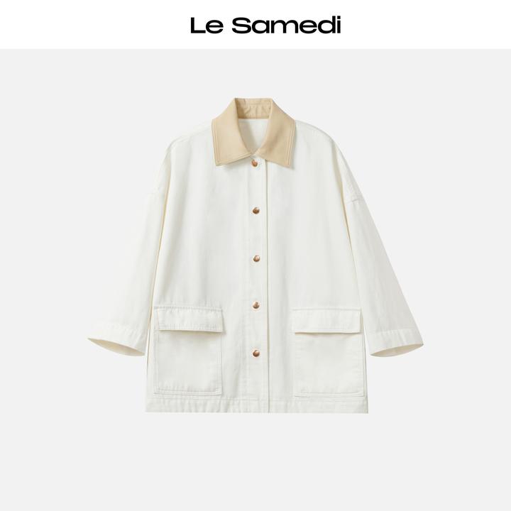 Le Samedi【威尼斯假日】SPORTY 小羊皮翻领 巴恩风工装牛仔外套