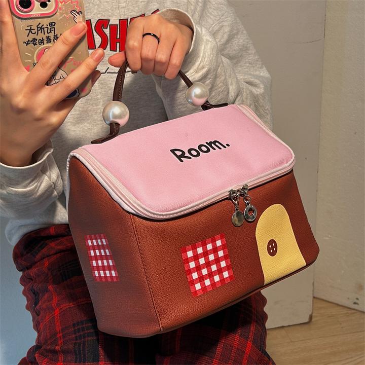 可爱小房子拼色化妆包2025新款手拿洗漱包防水大容量便携式收纳包