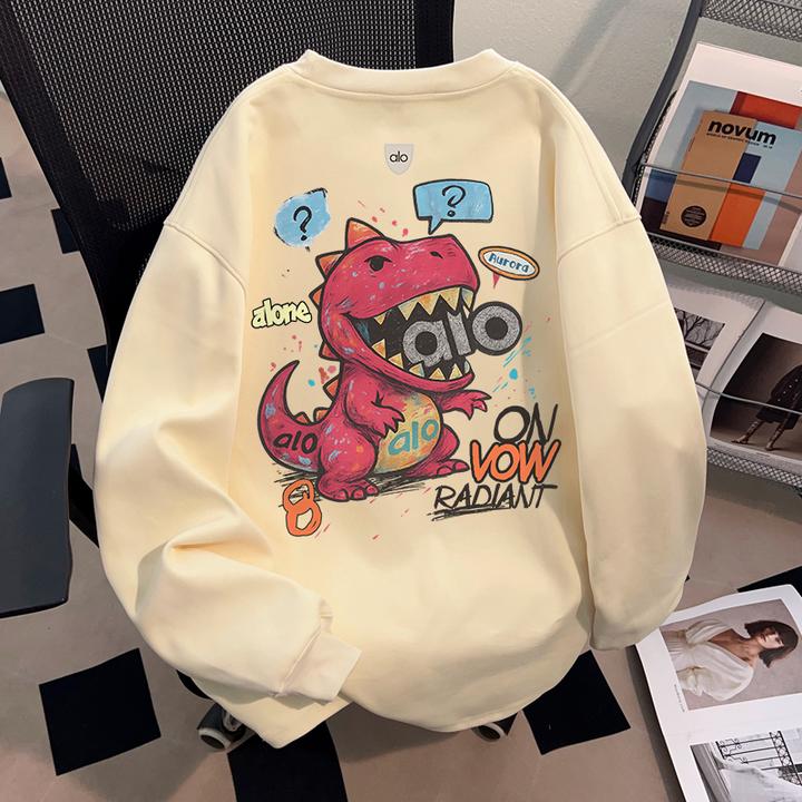 WASSUP HSUBE恐龙趣味休闲长袖T恤男女款百搭休闲ins情侣宽松上衣