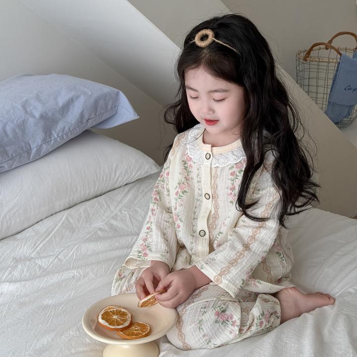 女童睡衣春夏季儿童长袖套装中童棉纱家居服小女孩夏天公主空调服