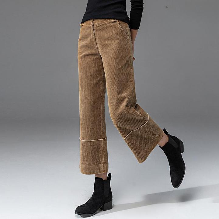 法劳格八分直筒裤女秋冬女裤2025新款小个子灯芯绒裤子阔腿裤九分