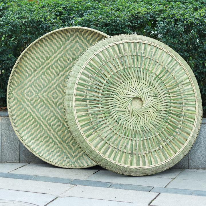 直径110cm花纹篮盘竹编簸箕家用老式圆形靑篾手工编织加厚竹簸箕