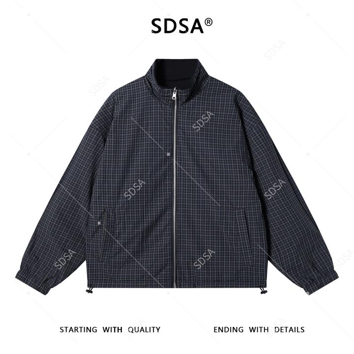 SDSA男士秋冬新款痞帅男装潮牌格纹格子立领夹克下摆松紧双面外套
