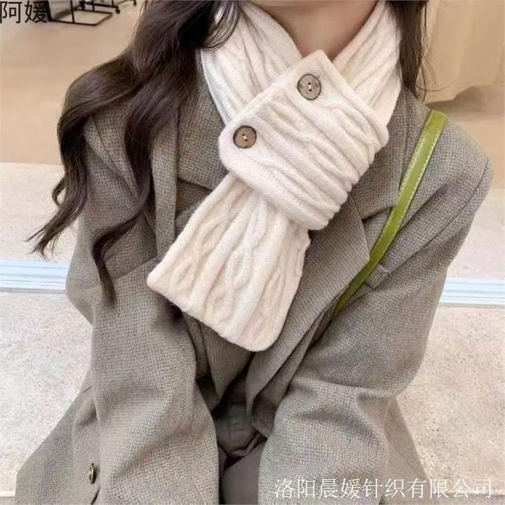 小围巾冬款短款女秋冬交叉针织围脖韩版百搭冬天保韩版女冬季保暖