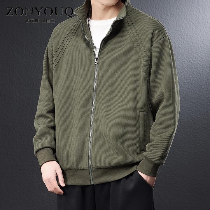 ZONYOUQ男士卫衣夹克2025秋冬新款加绒加厚休闲宽松针织开衫外套