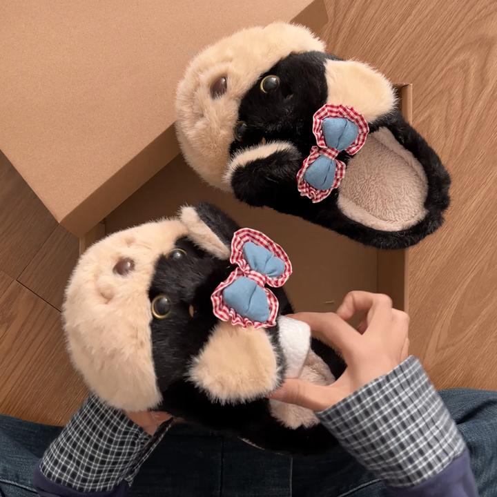 可爱小狗包头毛毛棉拖鞋女外穿2025新款秋冬百搭厚底保暖居家棉鞋