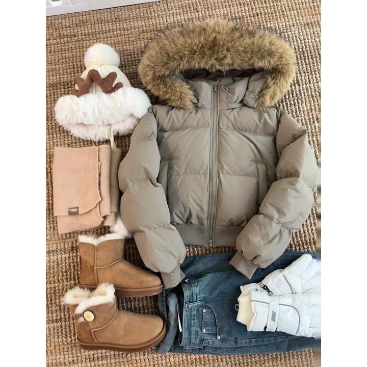 CKKOR新款潮牌ins秋冬百搭毛领短款棉服外套女美式休闲风出游穿搭