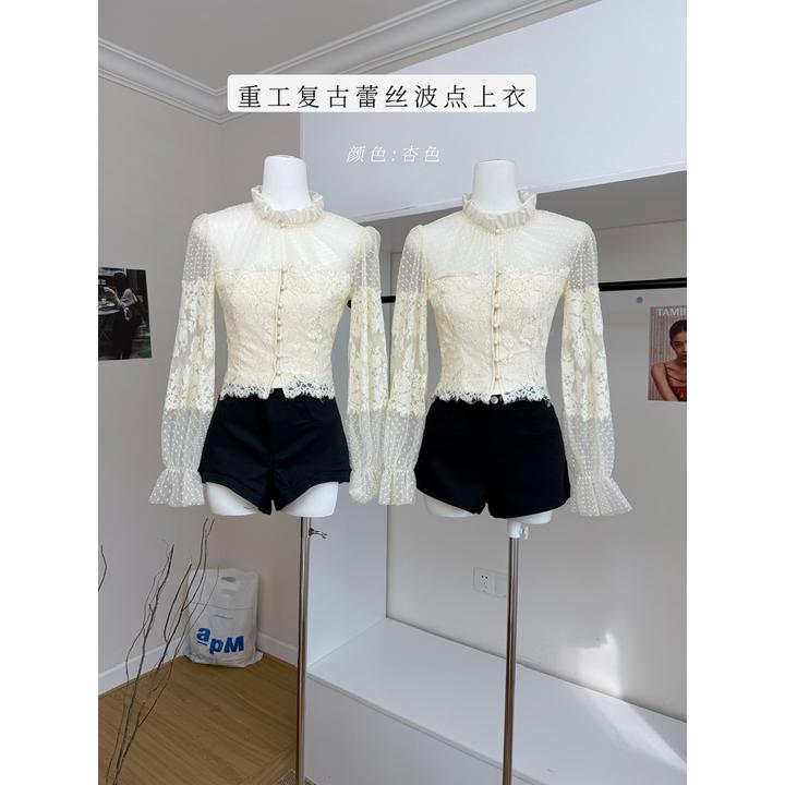 新依潮【玉珠流仙】miu系千金风名媛穿搭蕾丝拼接内搭打底衫上衣女