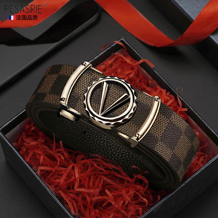 2025男士皮带真皮奢侈品自动扣牛皮时尚格纹裤腰带男送礼高档礼物