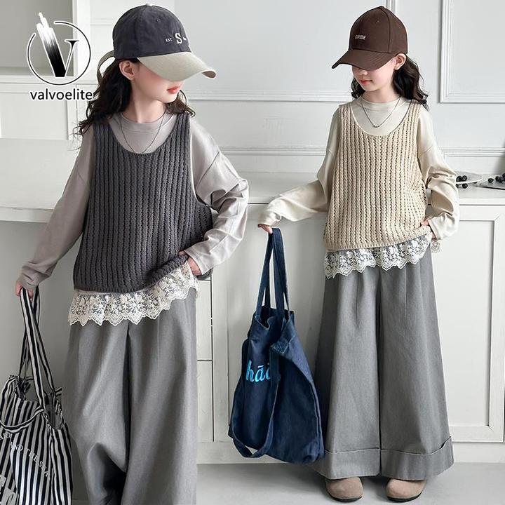 VALVOELITE女童春秋款新款背心套装中大儿童洋气时髦潮衣服两件套