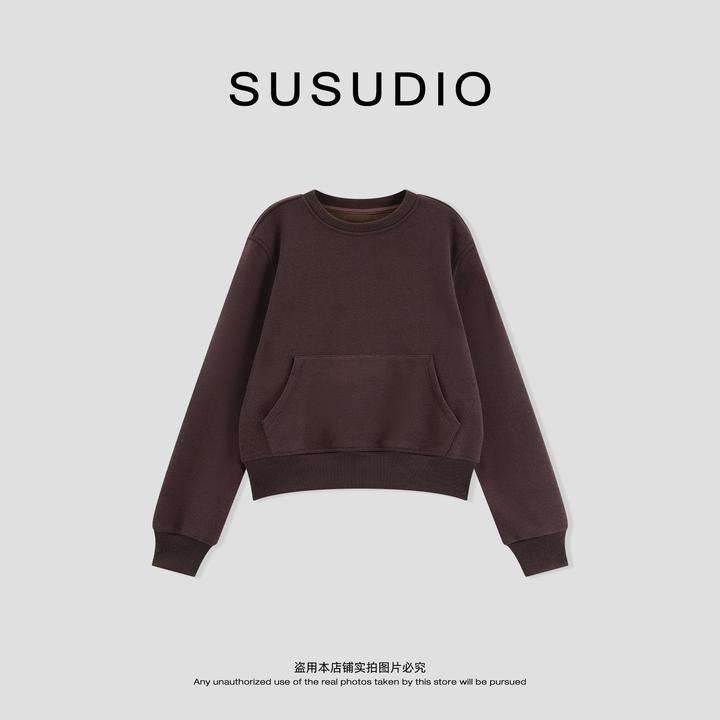 SUSUDIO 极简纯色显瘦干练不臃肿棉感圆领宽松卫衣 60052
