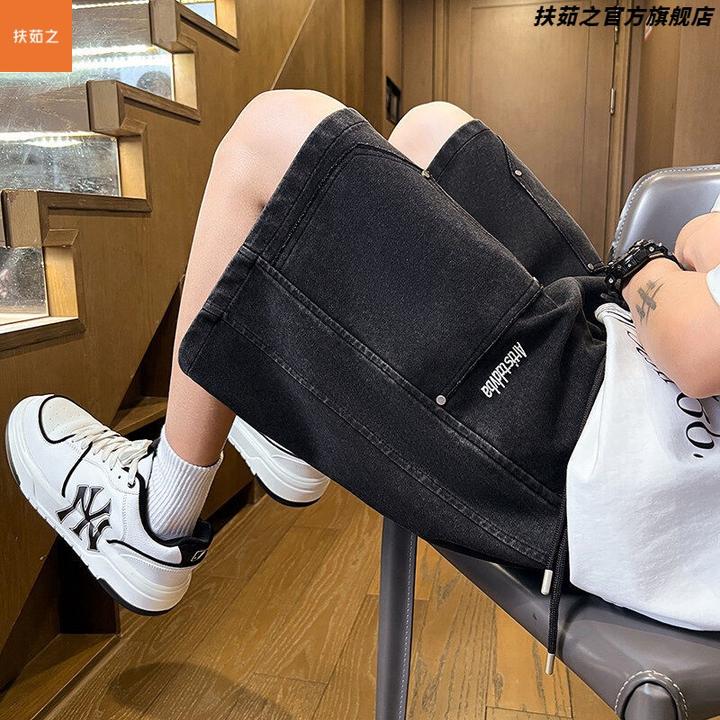 2025新款牛仔短裤男夏季水洗棉黑色五分中裤青少年潮牌帅气休闲裤