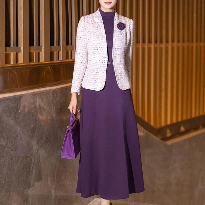 复古法式修身格子秋季小香风显瘦气质长袖洋气时尚毛呢秋冬