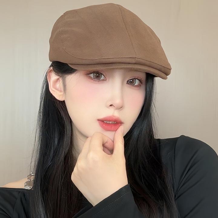 复古前进帽子女2025新款春秋英伦风报童帽纯色百搭日系简约贝雷帽