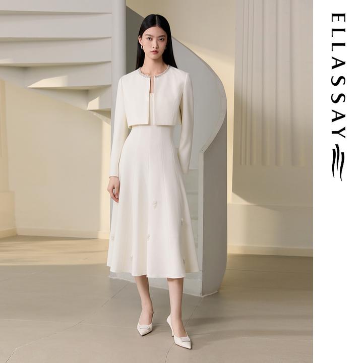 ELLASSAY歌力思2025秋季新款手工钻饰真两件连衣裙女EWU363Y00400