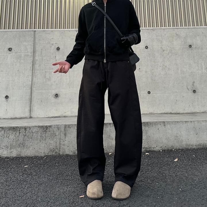 美式斜切休闲裤子男秋冬季潮牌高街弯刀裤大码宽松直筒阔腿长裤