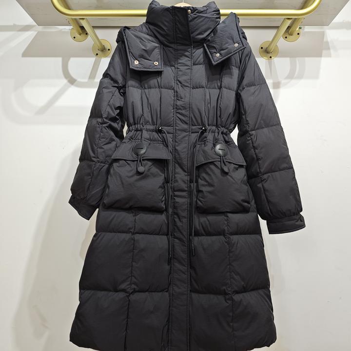 朵以2025冬季新款时尚户外保暖收腰连帽羽绒服中长款39DD930096