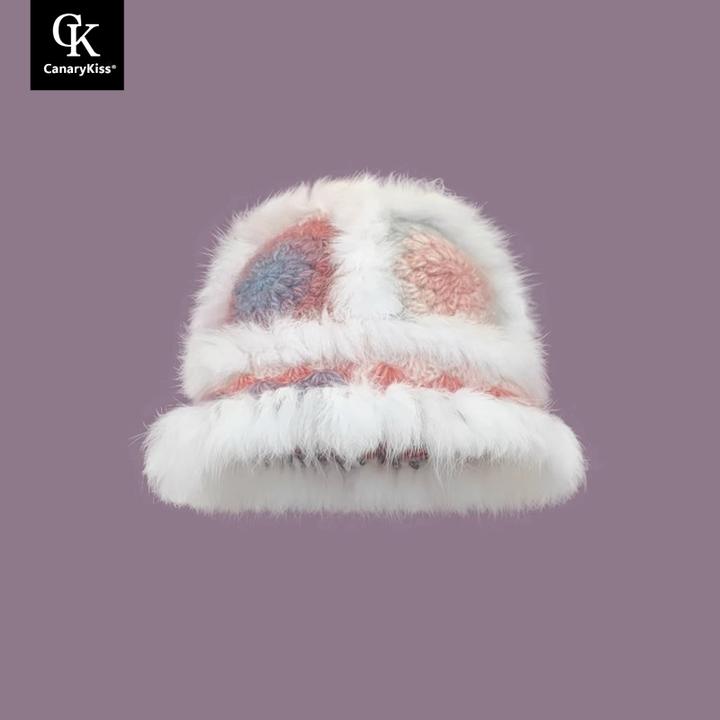 CanaryKiss日本设计师联名款渐变毛绒渔夫帽女秋冬季保暖针织帽子