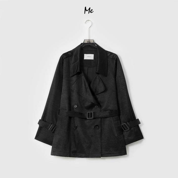 ME【100%醋酸黑巧风衣一手长 （含腰带）】 光泽感时尚风衣MESA0222