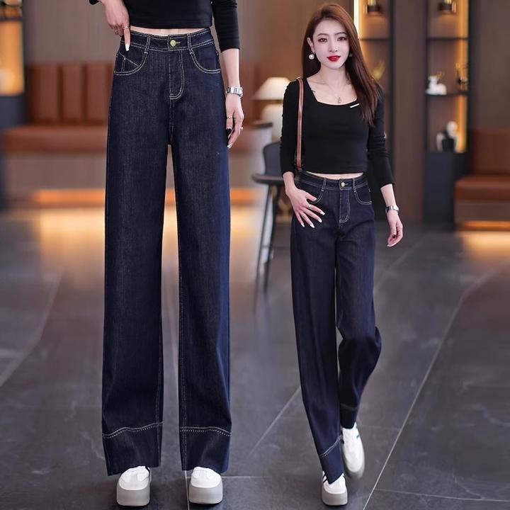高级窄版阔腿牛仔裤2025年春季新款时尚百搭高腰气质宽松直筒女裤