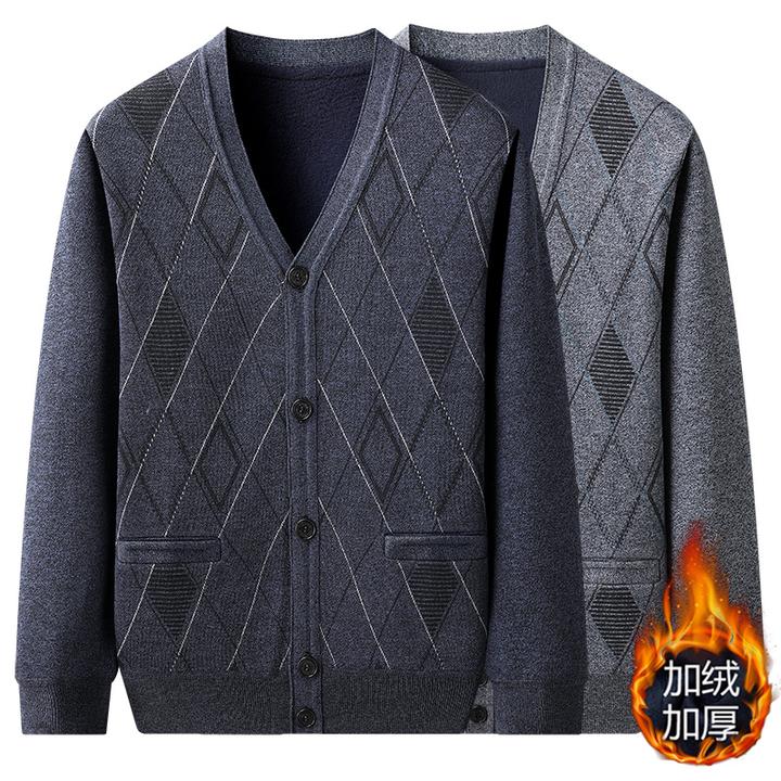 冬季中老年加绒加厚针织男士开衫爸爸装毛衣商务休闲外套宽松保暖