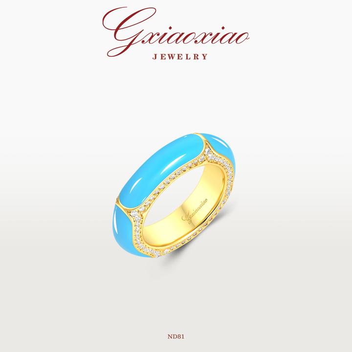 G XIAOXIAO 镀K金 法式气质高级感蓝色微镶百搭戒指 ND81