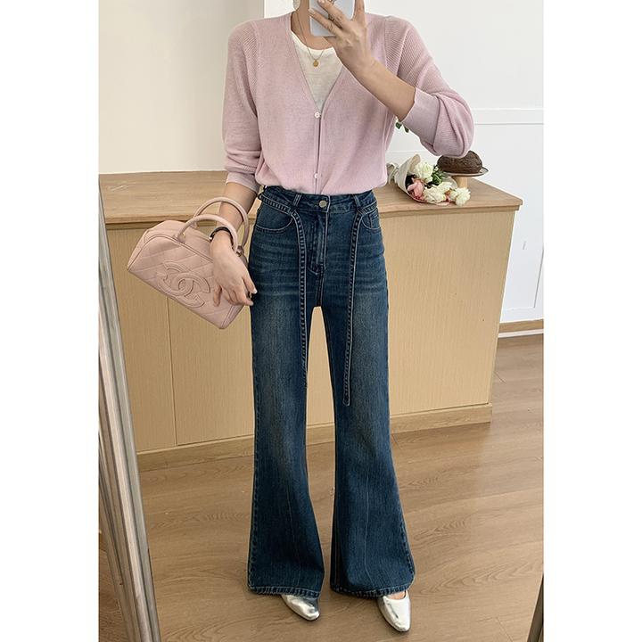 乔栈早春爆款设计感宽松喇叭牛仔裤女2025年高腰显瘦遮肉微喇裤子