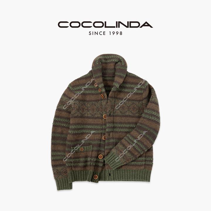COCOLINDA| “圣诞氛围【羊毛3针混纺】绿咖麻花棕扣CP外套毛衣S5534