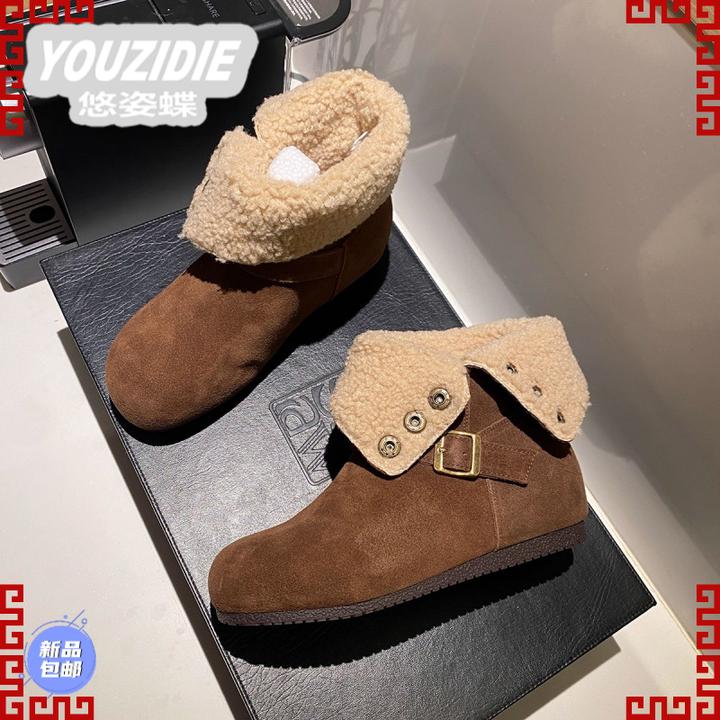 YOUZIDIE羊羔毛厚底勃肯短靴子女2025秋冬新款加厚保暖雪地靴防滑