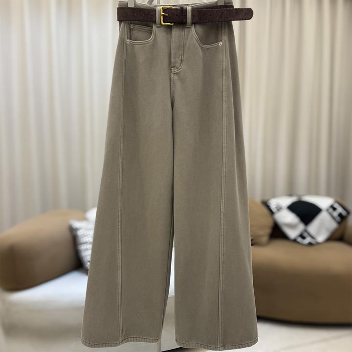 zaw大码女装加绒阔腿弯刀牛仔裤女秋冬季宽松显瘦胖mm裤子/25487