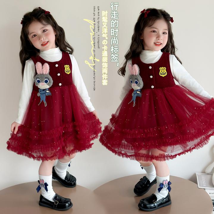 女童春秋长袖连衣裙套装洋气时髦公主裙蓬蓬裙儿童韩系两件套裙子