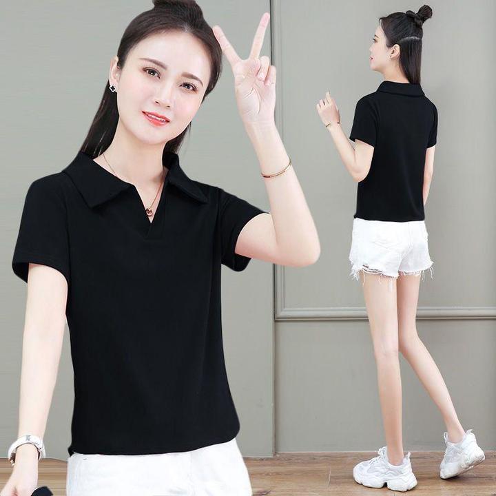 韩版夏装polo衫上衣夏季新款翻领百搭修身百搭小个子短袖t恤女装