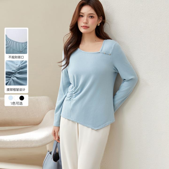 【休闲减龄】纤莉秀W大码女装宽松休闲正肩百搭T恤QK0146