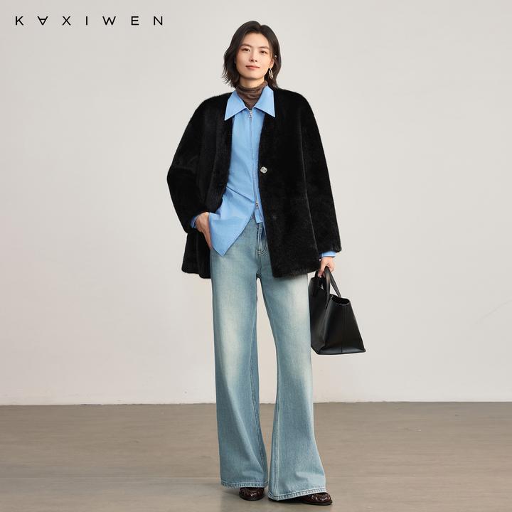 佧茜文静奢风毛毛外套【冬新】高知感简约蓬松保暖上衣女X11BPN8770