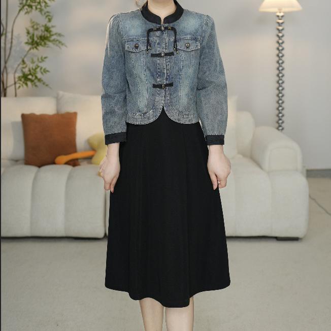A025两件套套装女装春秋季中长款气质百搭女士牛仔