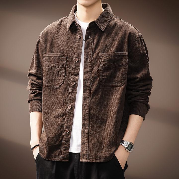 MR.MUDI/穆迪先生高端柔糯灯芯绒长袖衬衫男秋季新款宽松衬衣外套