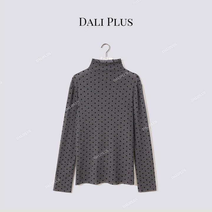 DALI PLUS“半高领植绒波点打底” 复古时髦百搭针织衫-D5MM3263