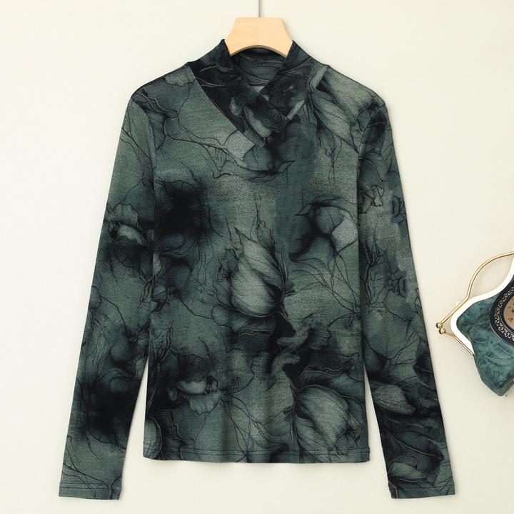 LANZIBES/蓝之蓓秋冬V领羊毛长袖打底百搭通勤上衣时尚印花C7324