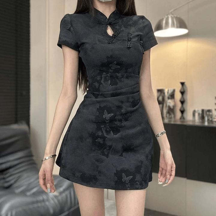 中国风立领盘扣修身气质连衣裙女今年流行夏季新款复古收腰包臀裙