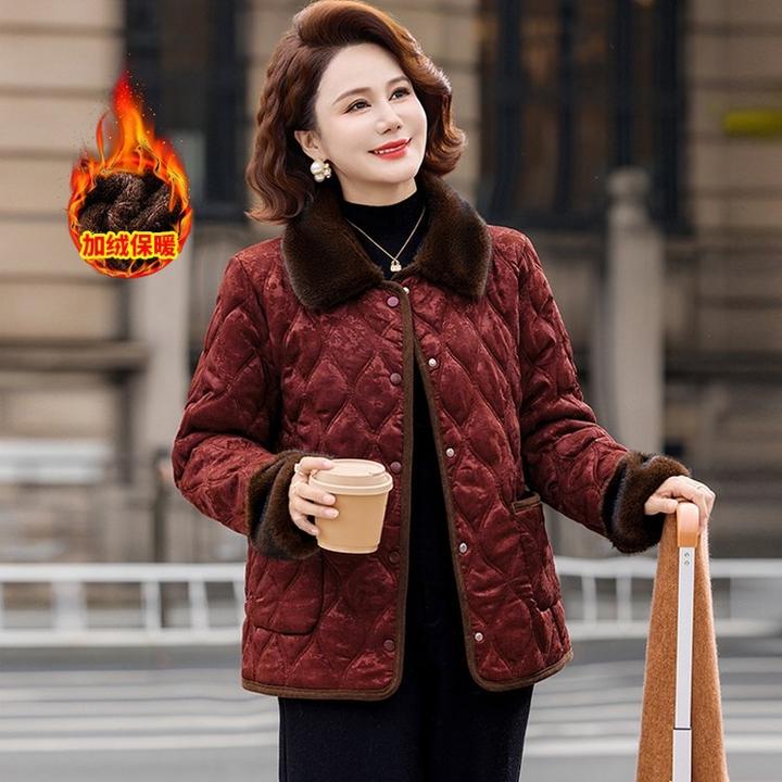 新中式国风刺绣盘扣加绒加厚棉衣中老年妈妈装冬季保暖棉服女外套